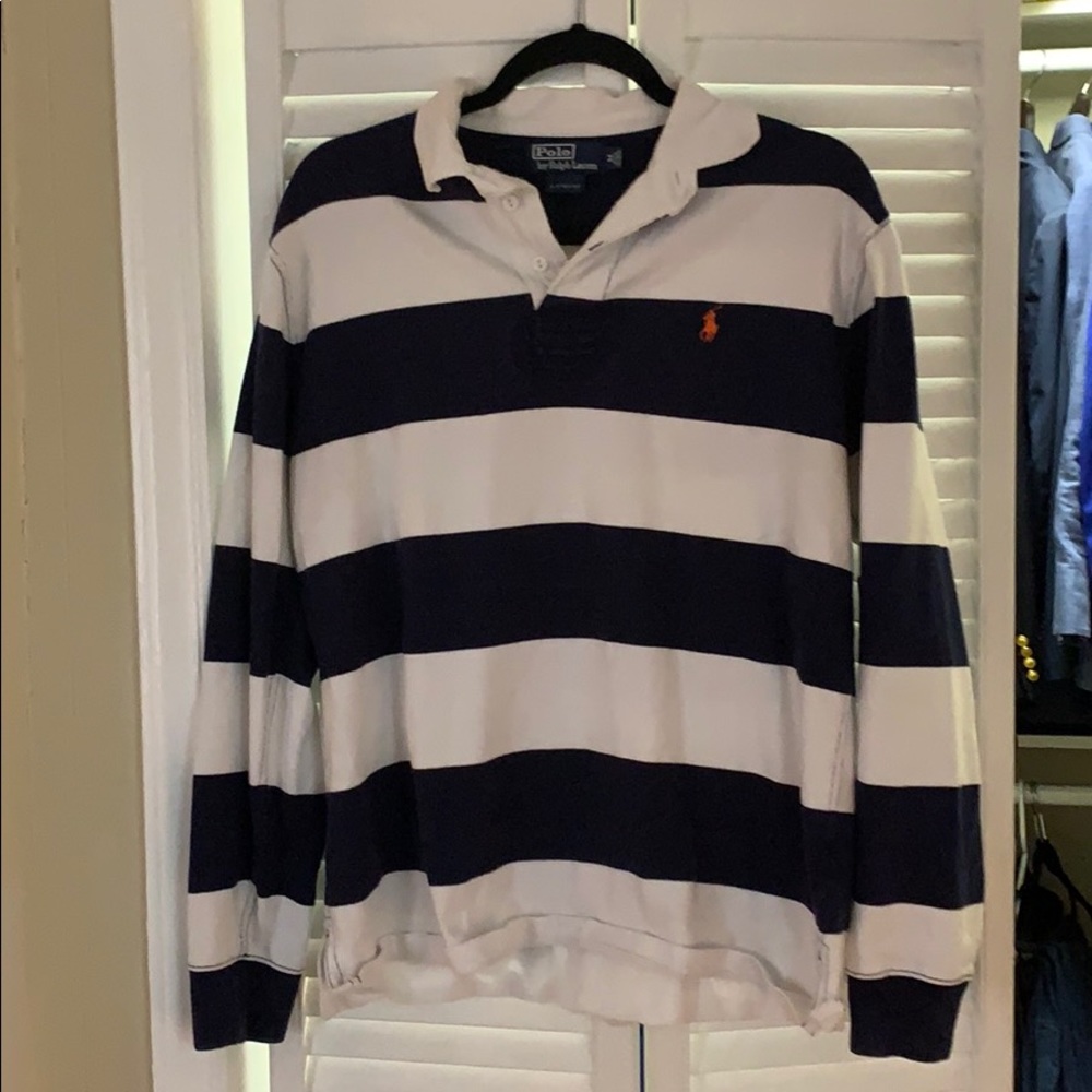 Polo men’s navy and white striped rugby